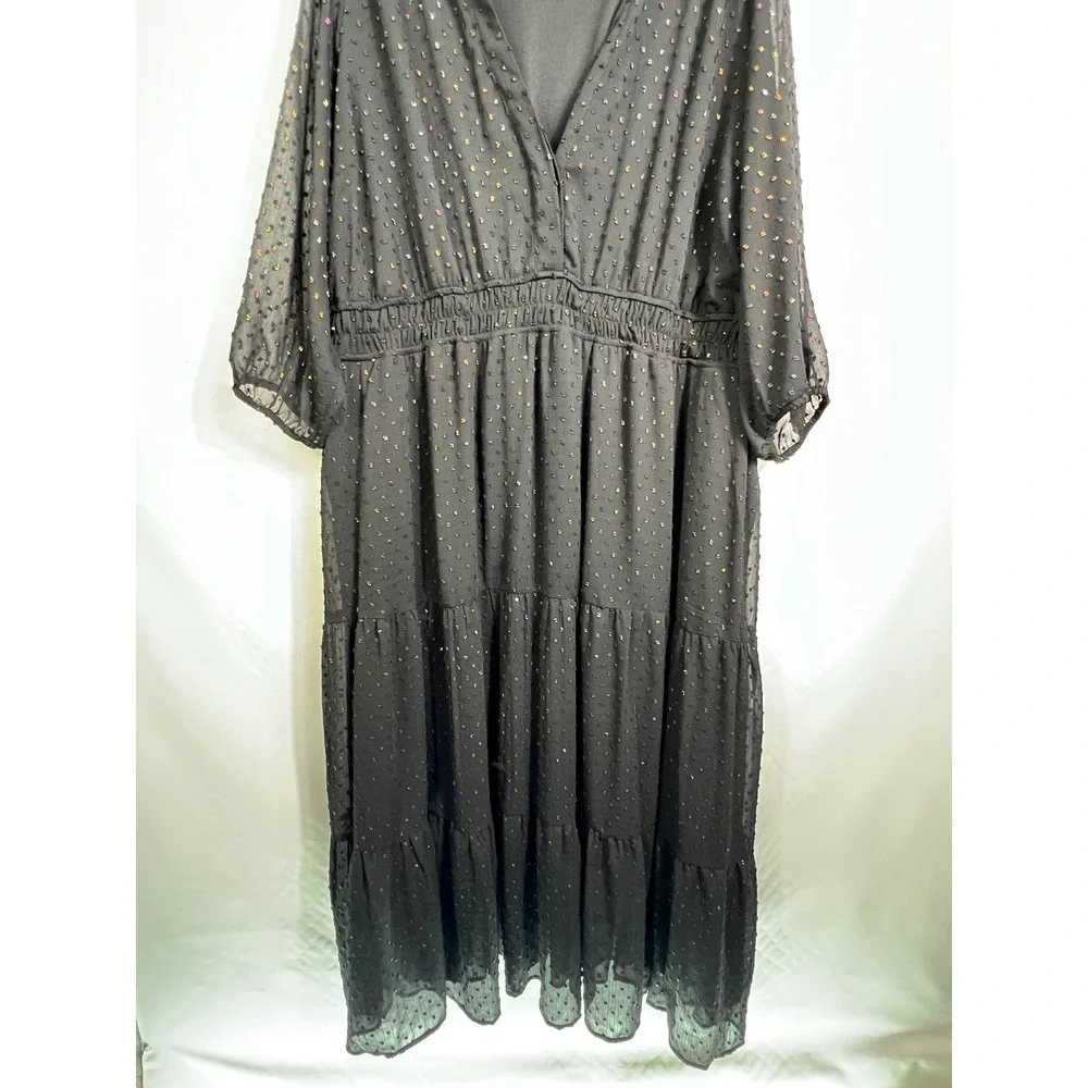 Torrid Womens Black Metallic Clip Dot Smocked Waist Tiered Dress Plus Size 4 - Picture 10 of 13